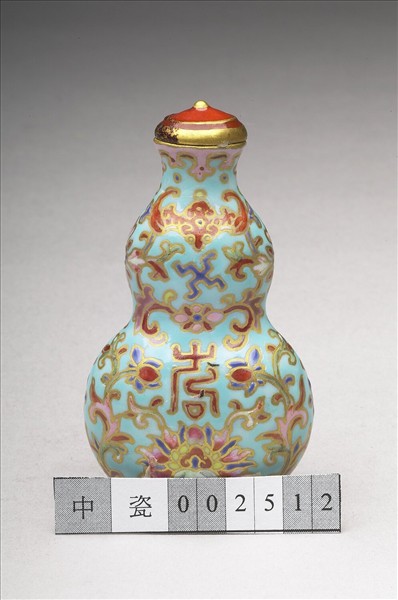 粉彩湖綠地纏枝花卉紋葫蘆式鼻煙壺