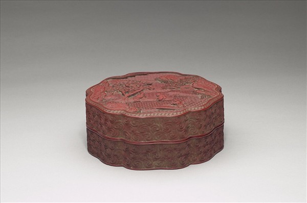 雕漆山水人物盒