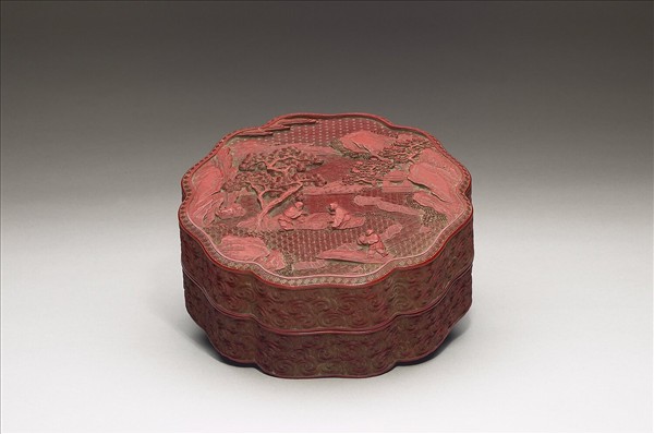 雕漆山水人物盒