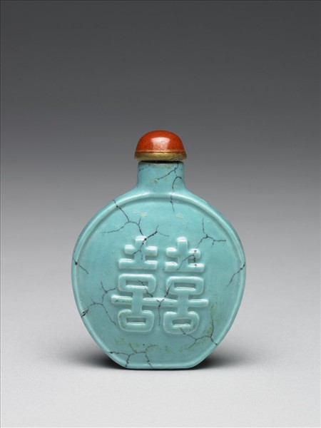 松綠石釉雙喜鼻煙壺