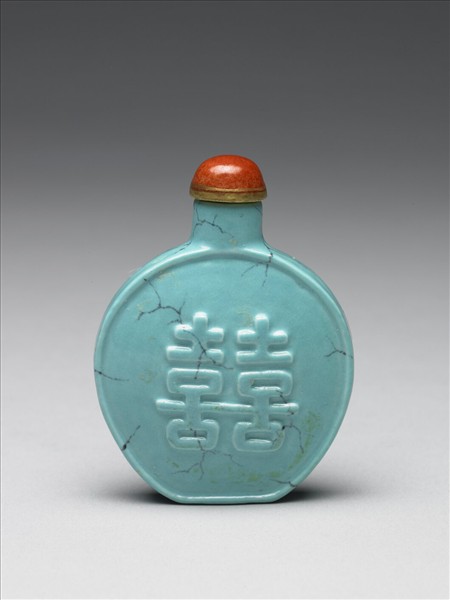 松綠石釉雙喜鼻煙壺