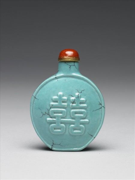 松綠石釉雙喜鼻煙壺