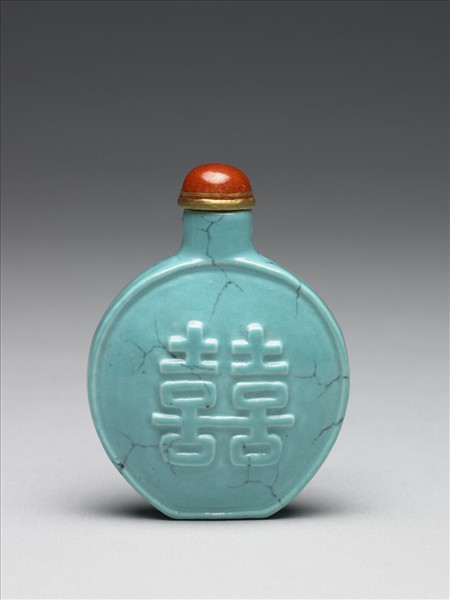 松綠石釉雙喜鼻煙壺