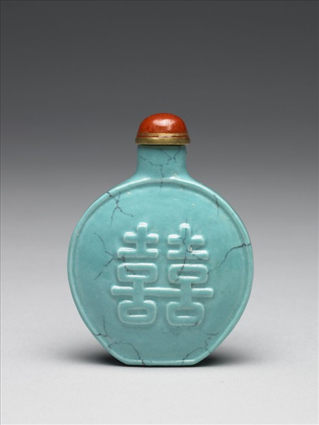 松綠石釉雙喜鼻煙壺