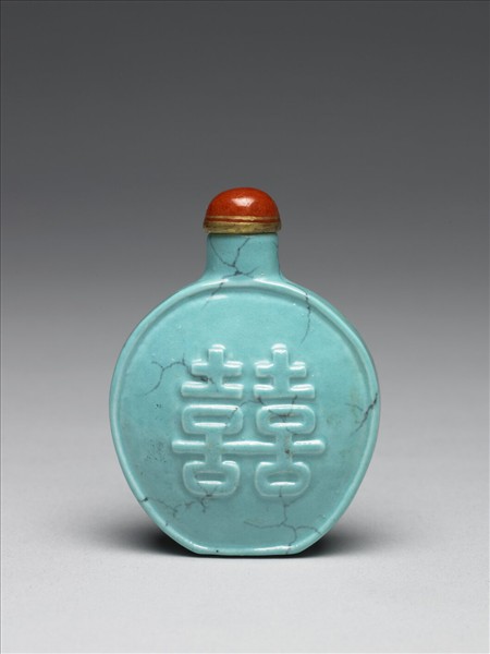 松綠石釉雙喜鼻煙壺