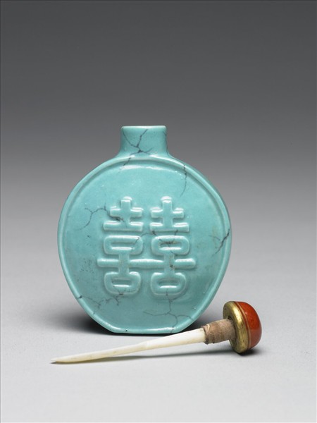 松綠石釉雙喜鼻煙壺