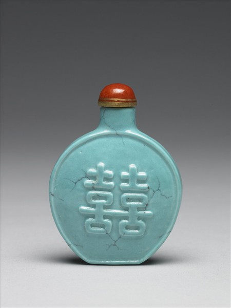 松綠石釉雙喜鼻煙壺