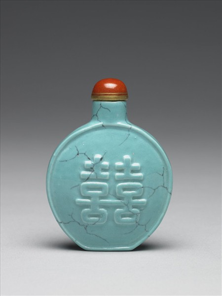 松綠石釉雙喜鼻煙壺