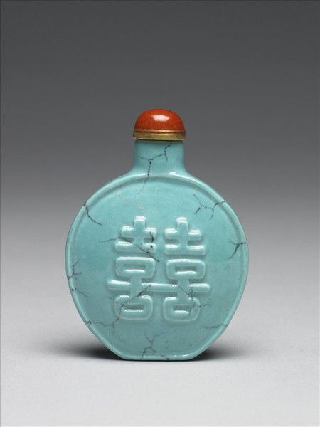 松綠石釉雙喜鼻煙壺