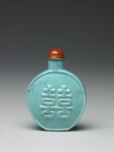松綠石釉雙喜鼻煙壺