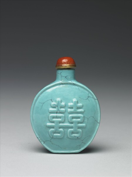 松綠石釉雙喜鼻煙壺