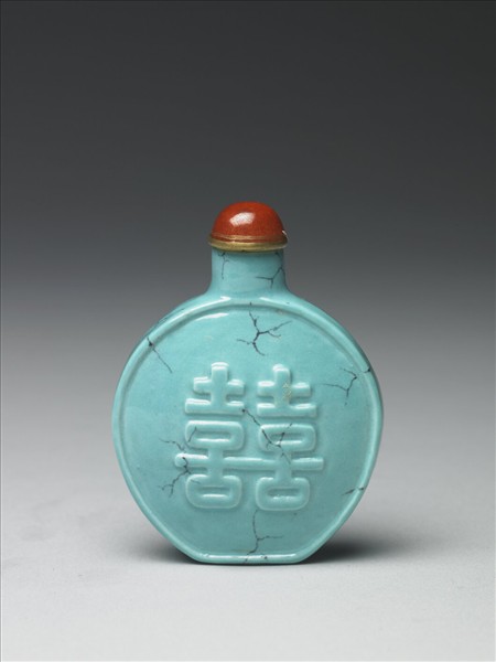 松綠石釉雙喜鼻煙壺