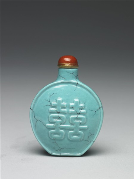 松綠石釉雙喜鼻煙壺