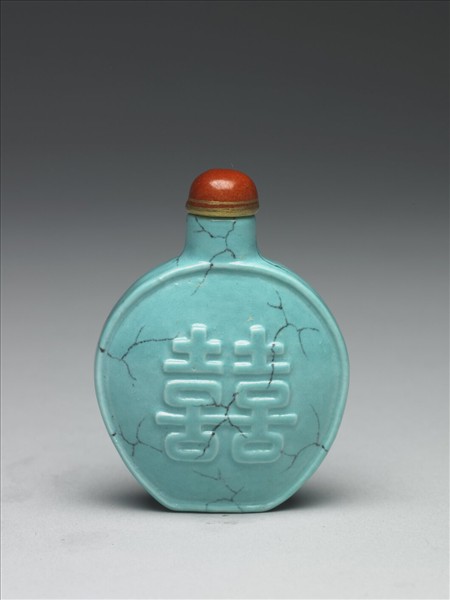 松綠石釉雙喜鼻煙壺