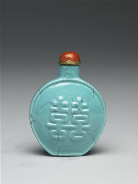 松綠石釉雙喜鼻煙壺