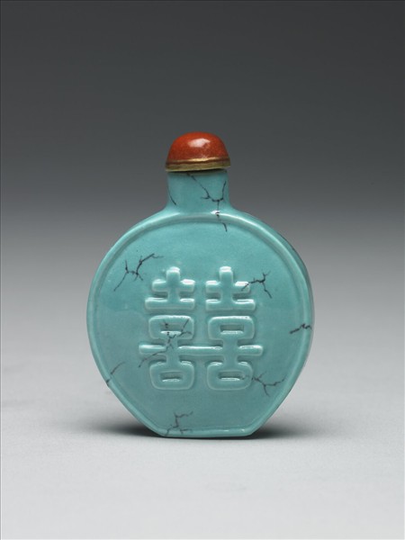 松綠石釉雙喜鼻煙壺