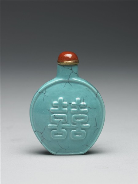 松綠石釉雙喜鼻煙壺