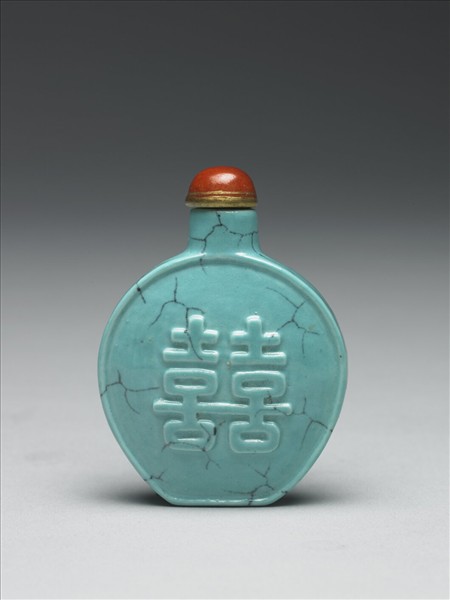 松綠石釉雙喜鼻煙壺