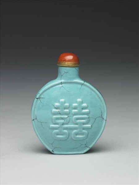 松綠石釉雙喜鼻煙壺