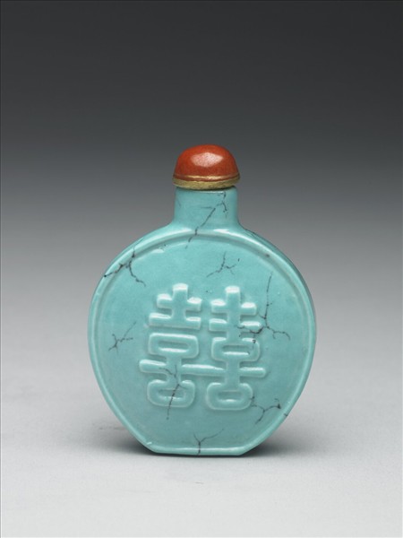 松綠石釉雙喜鼻煙壺