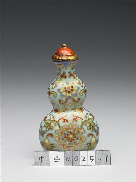 粉彩湖綠地纏枝花卉紋葫蘆式鼻煙壺