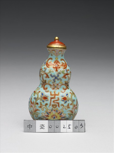 粉彩湖綠地纏枝花卉紋葫蘆式鼻煙壺