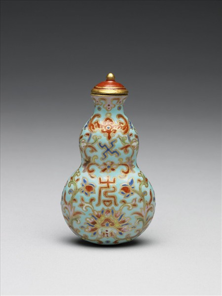 粉彩湖綠地纏枝花卉紋葫蘆式鼻煙壺