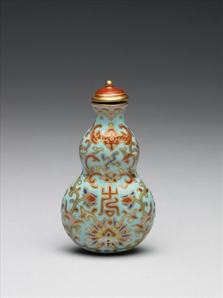 粉彩湖綠地纏枝花卉紋葫蘆式鼻煙壺- 故宮