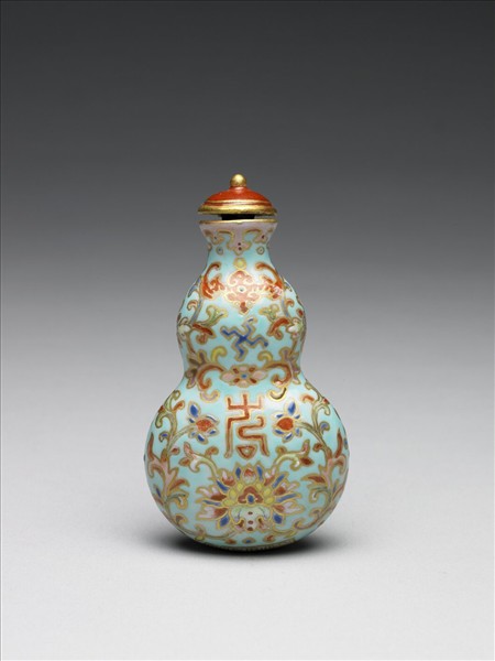 粉彩湖綠地纏枝花卉紋葫蘆式鼻煙壺