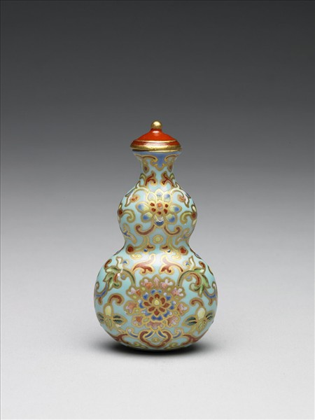 粉彩湖綠地纏枝花卉紋葫蘆式鼻煙壺