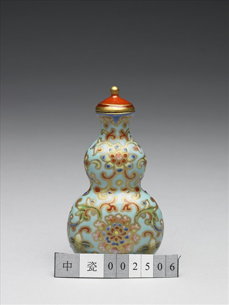 粉彩湖綠地纏枝花卉紋葫蘆式鼻煙壺