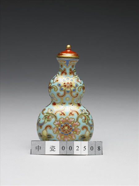粉彩湖綠地纏枝花卉紋葫蘆式鼻煙壺