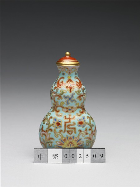 粉彩湖綠地纏枝花卉紋葫蘆式鼻煙壺