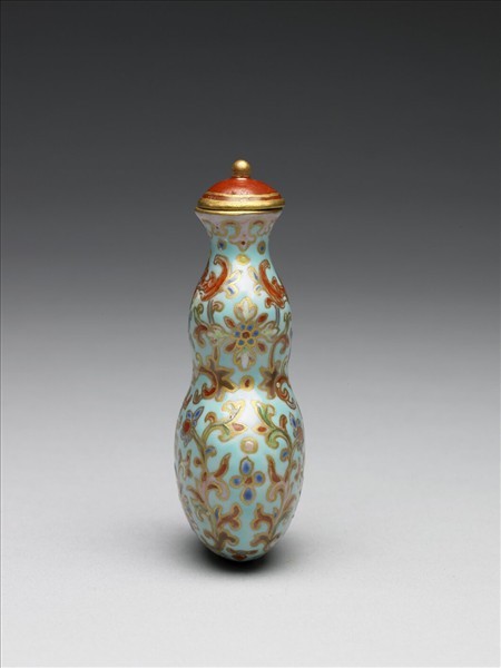 粉彩湖綠地纏枝花卉紋葫蘆式鼻煙壺