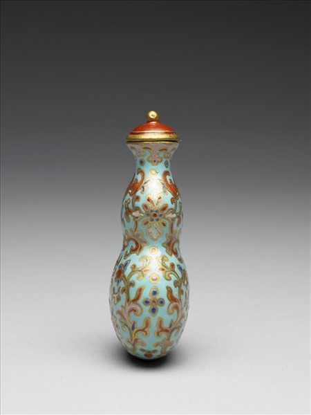 粉彩湖綠地纏枝花卉紋葫蘆式鼻煙壺