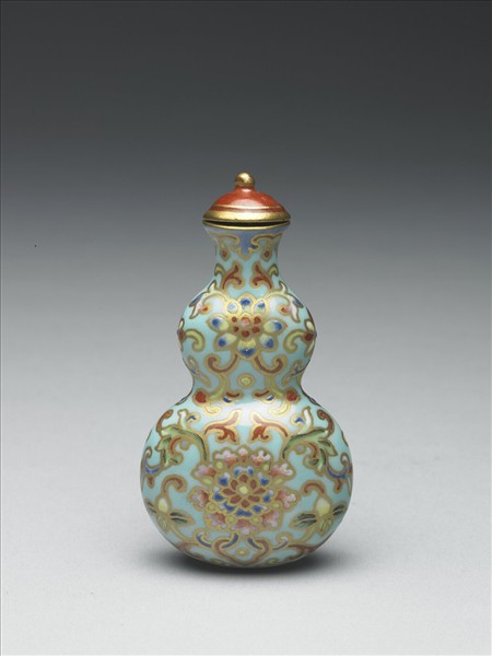 粉彩湖綠地纏枝花卉紋葫蘆式鼻煙壺