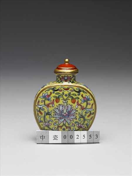 粉彩黃地纏枝花卉紋鼻煙壺