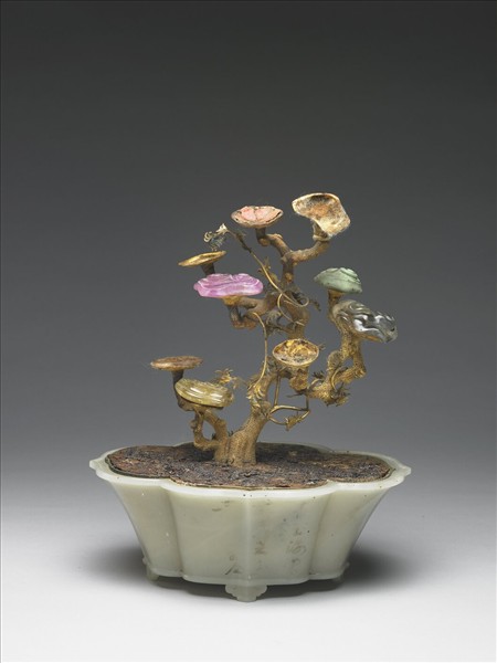 玉海棠式鍍金靈芝盆景