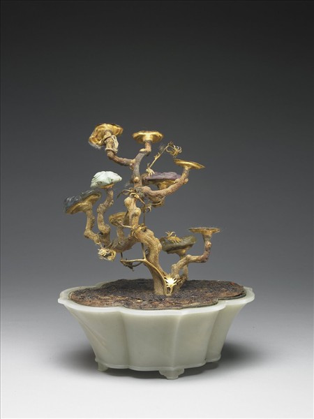 玉海棠式鍍金靈芝盆景