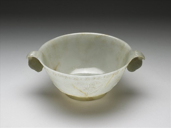 玉平口花蕾形雙柄碗