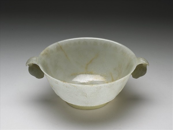 玉平口花蕾形雙柄碗