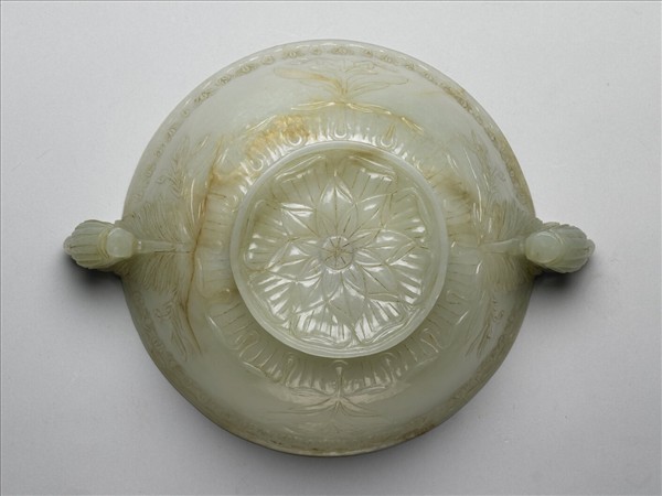 玉平口花蕾形雙柄碗