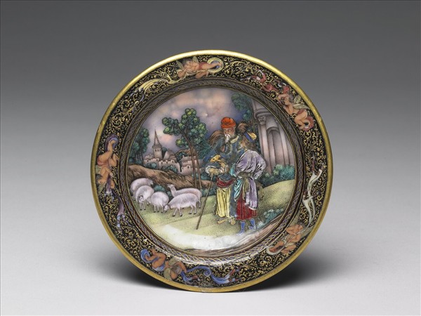 銅胎畫琺瑯西洋人物牧羊圖碟