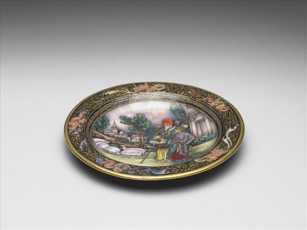 銅胎畫琺瑯西洋人物牧羊圖碟