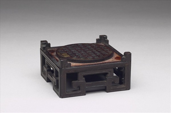 黑檀方形嵌銀絲御製詩木座