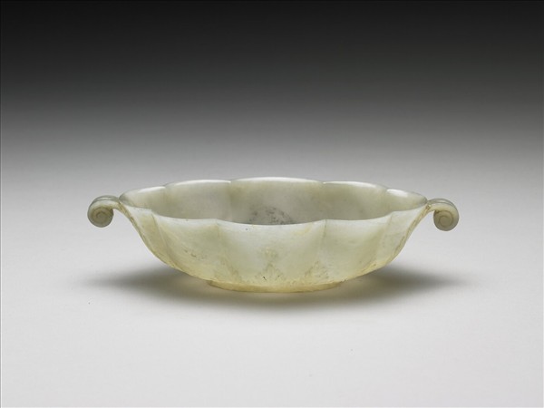 玉花口葉形雙柄碗