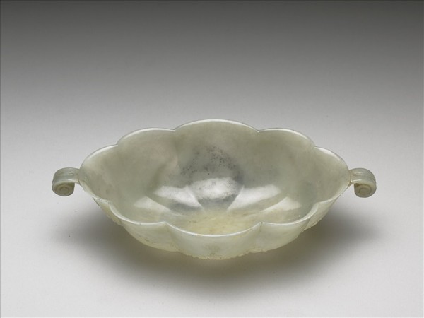 玉花口葉形雙柄碗