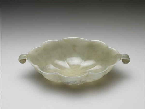 玉花口葉形雙柄碗