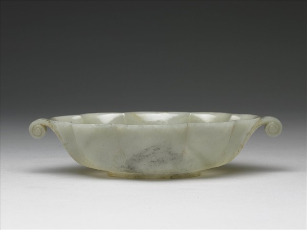 玉花口葉形雙柄碗