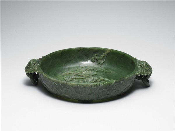 玉花卉紋雙耳水盛